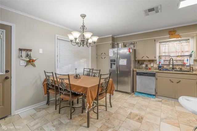 a kitchen with stainless steel appliances kitchen island granite countertop furniture a refrigerator a sink dishwasher and microwave