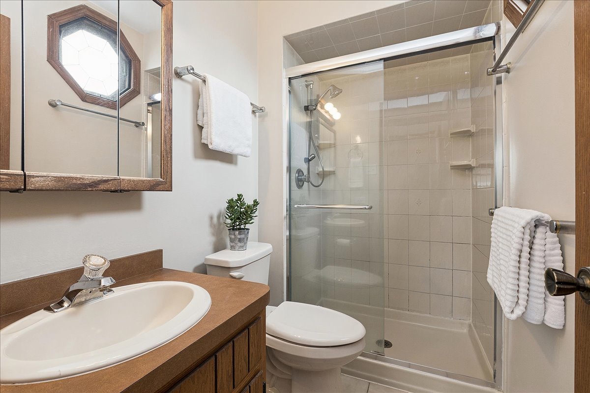 267 Center Road Frankfort, IL 60423 - Photo 16 of 26 a bathroom with a sink toilet a mirror and shower