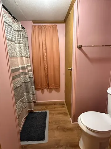 a bathroom with a toilet and a shower