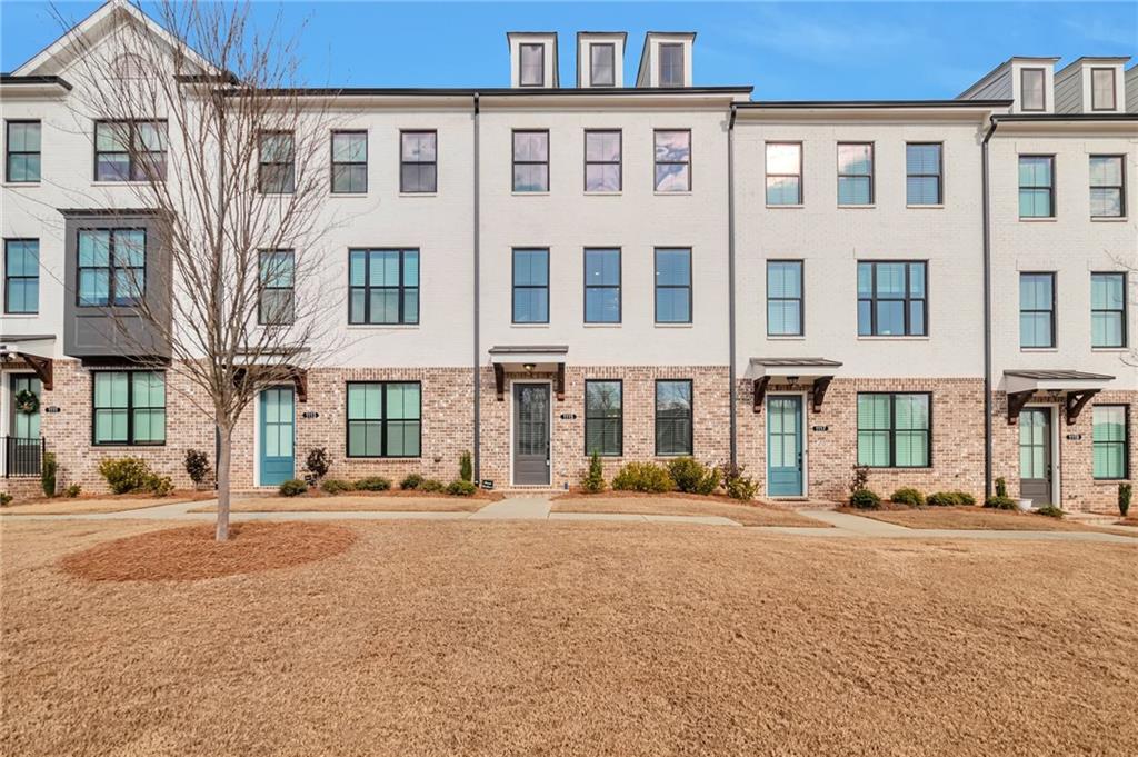 a front view of a building with street
