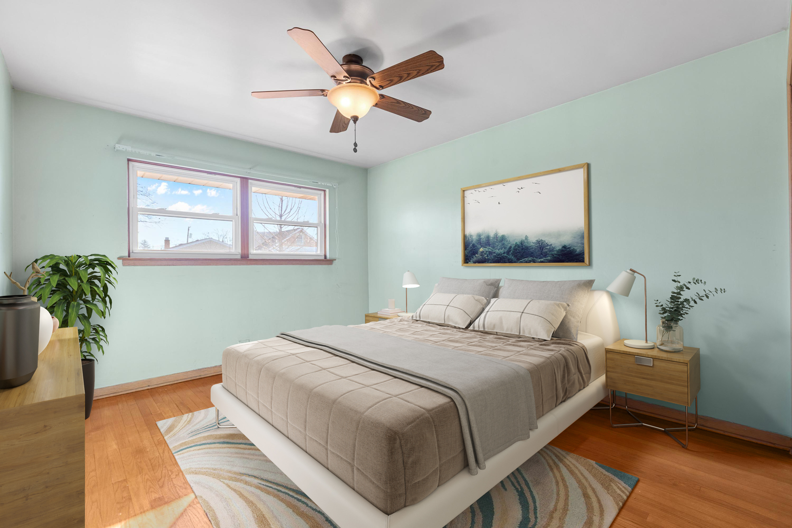 2204 Hainsworth Avenue North Riverside, IL 60546 - Photo 10 of 17 a bedroom with a large bed chandelier and a window