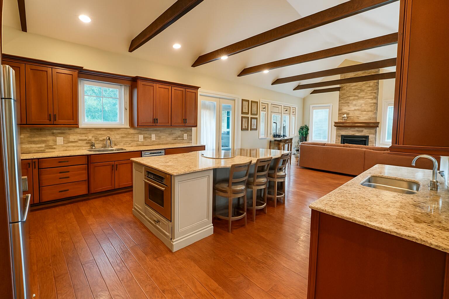 22 Grand Flora Way Santa Rosa Beach, FL 32459 - Photo 2 of 13 a kitchen with stainless steel appliances granite countertop wooden cabinets a sink a stove a dining table and chairs