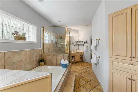 a bathroom with a sink and a shower