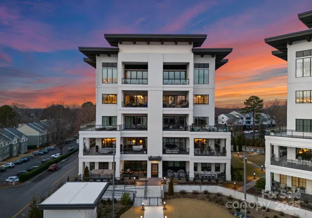 a front view of a multi story building