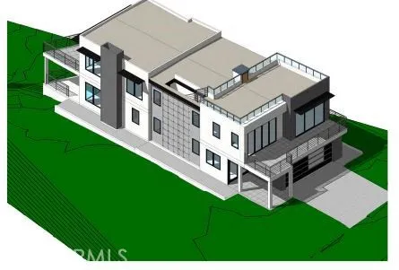 an aerial view of a highlighted house