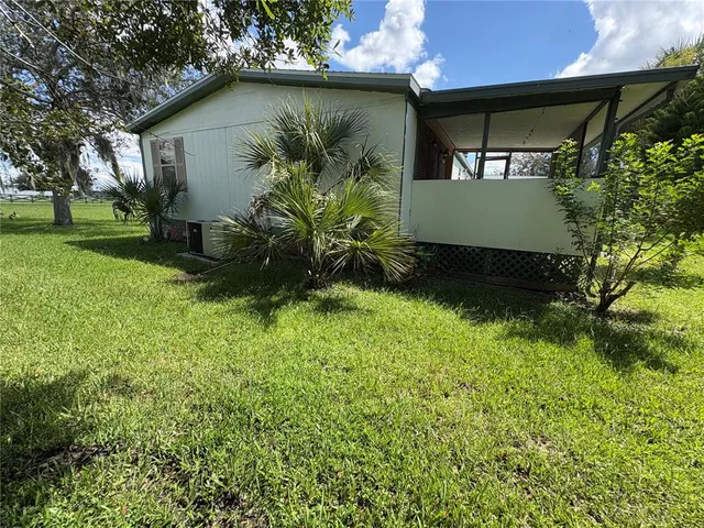 a view of a garden with a bench in the garden