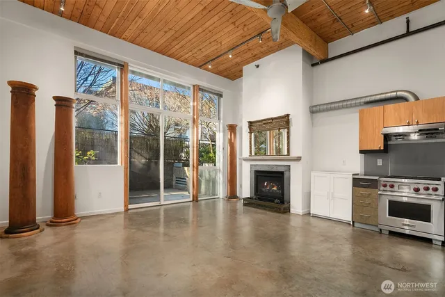 a view of a livingroom with a fireplace