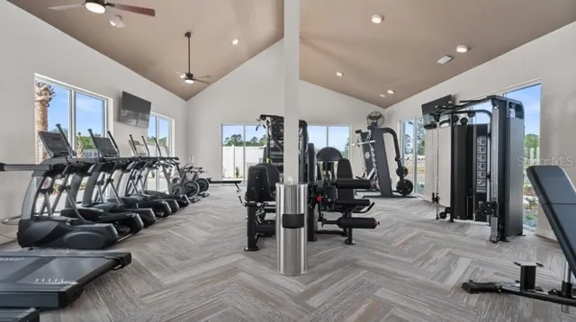a view of a room with gym equipment