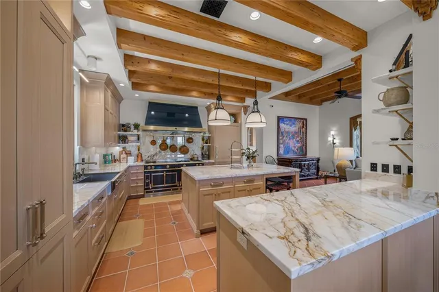 a close view of a stove and a microwave oven