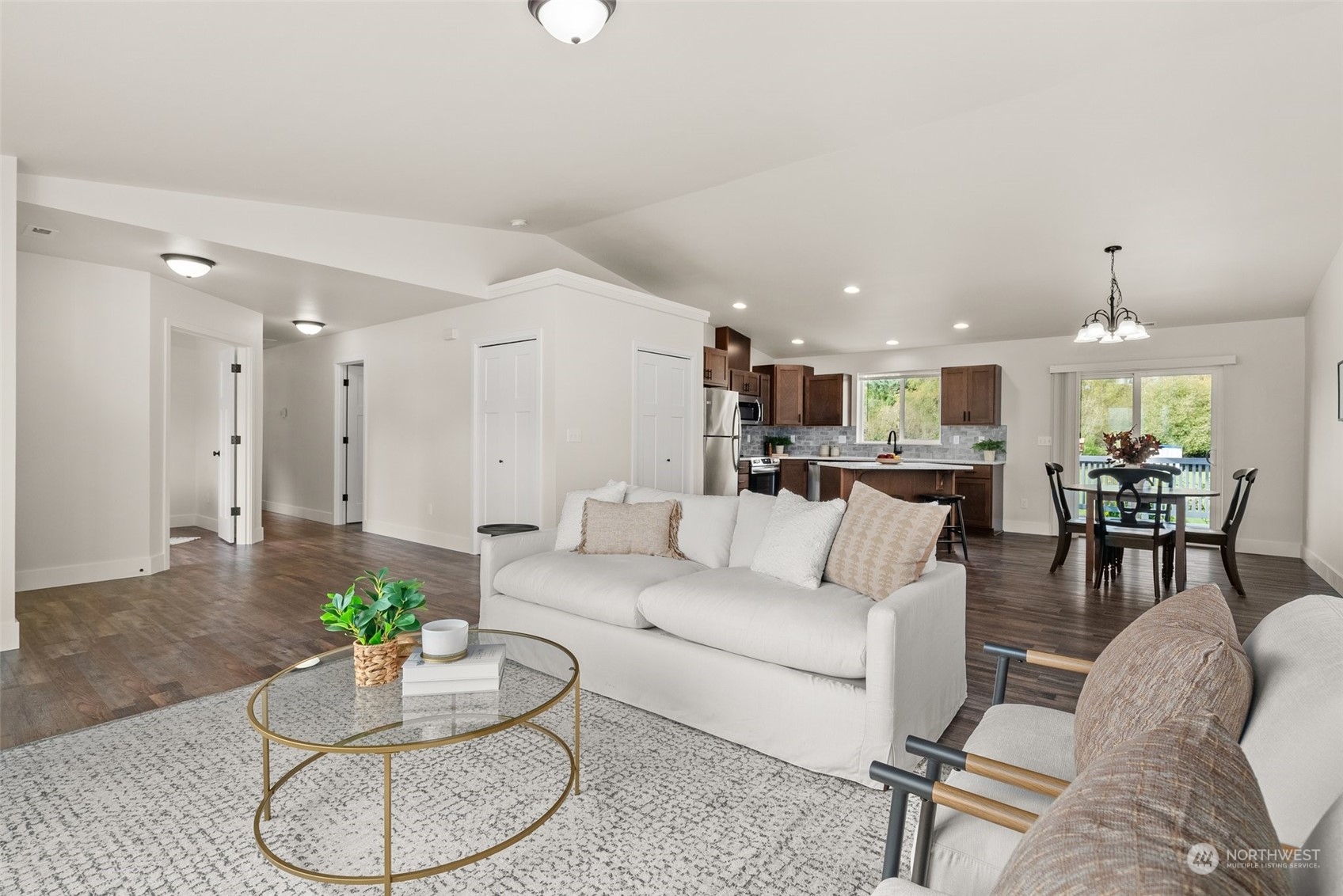 379-14 Collins Road Toledo, WA 98591 - Photo 5 of 30 a living room with furniture kitchen and a chandelier