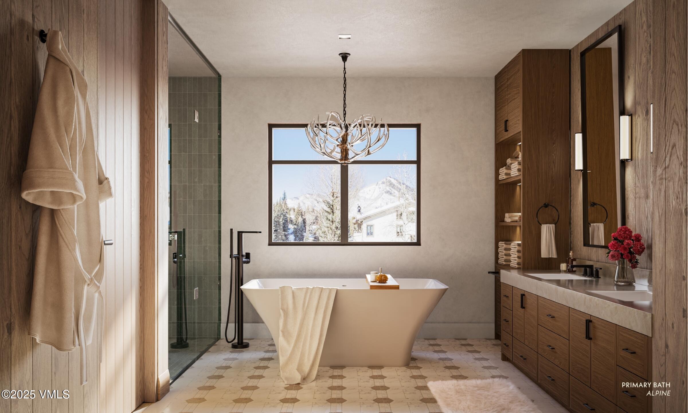 17 Vail Road, Unit 1 Vail, CO 81657 - Photo 8 of 16 a bathroom with a granite countertop sink a mirror and a bathtub