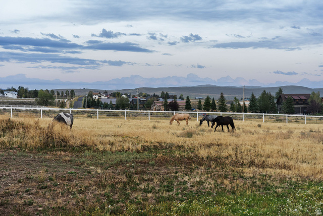 8650 Redden Road Park City, UT 84098 - Photo 66 of 71 Expansive pasture with white fencing, bordering a community with evergreen trees and distant mountains