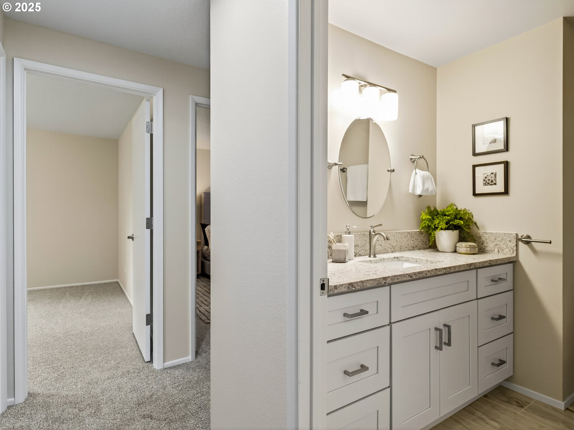 12945 Southwest Hackamore Court Beaverton, OR 97008 - Photo 22 of 48 a bathroom with a granite countertop sink vanity and mirror