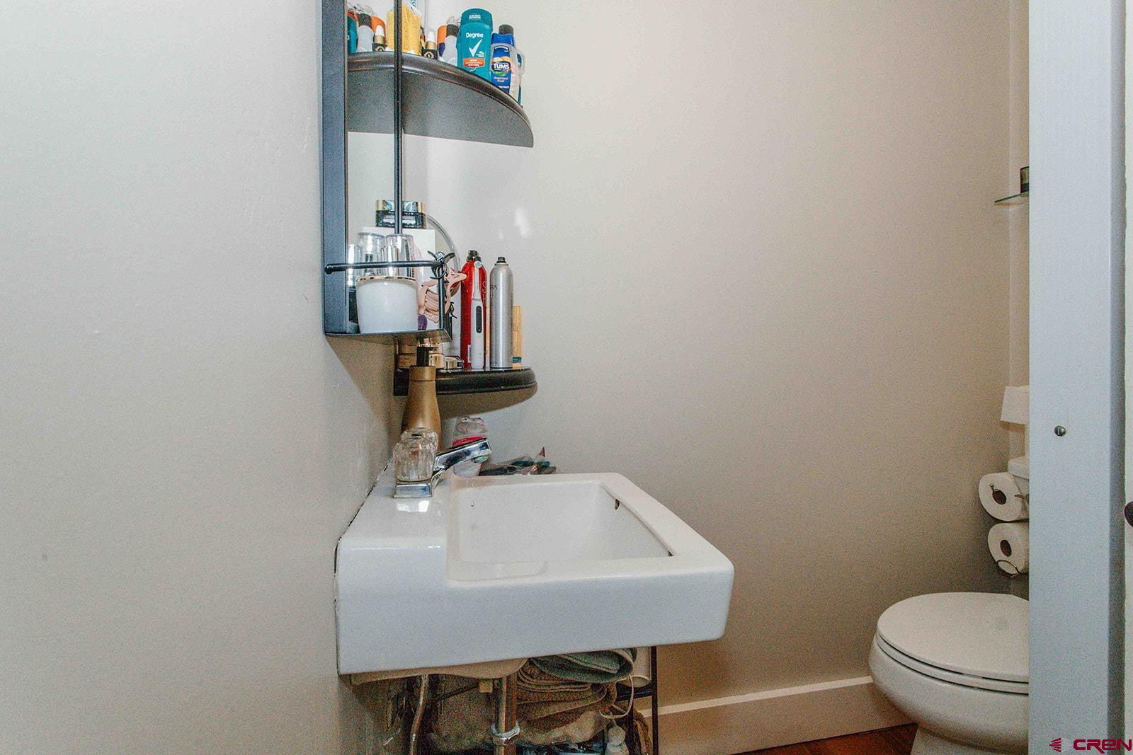 807 Main Street, Unit 3 Ouray, CO 81427 - Photo 16 of 26 a bathroom with a sink a toilet and a mirror