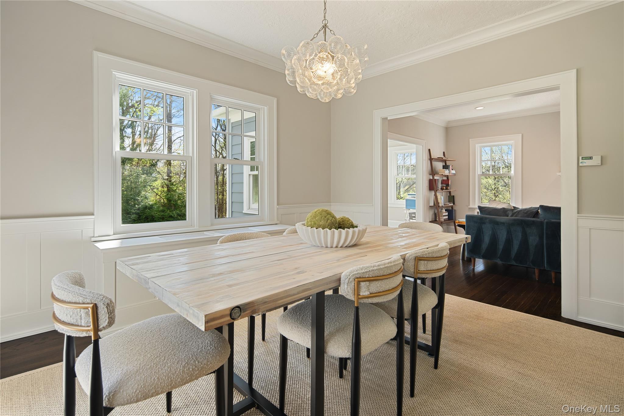 14 Aldridge Road Chappaqua, NY 10514 - Photo 13 of 38 Formal dining room with new Marvin windows and wainscot wall panel detail