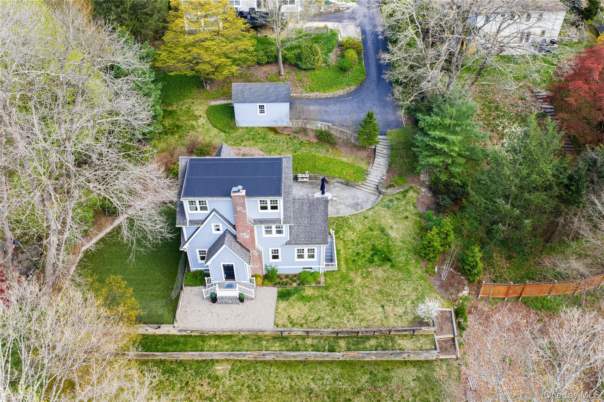 14 Aldridge Road Chappaqua, NY 10514 - Photo 3 of 38 Flat turf lawn on left, flat lawn on right, slate front exterior entry and back patio, freshly painted exterior 2019
