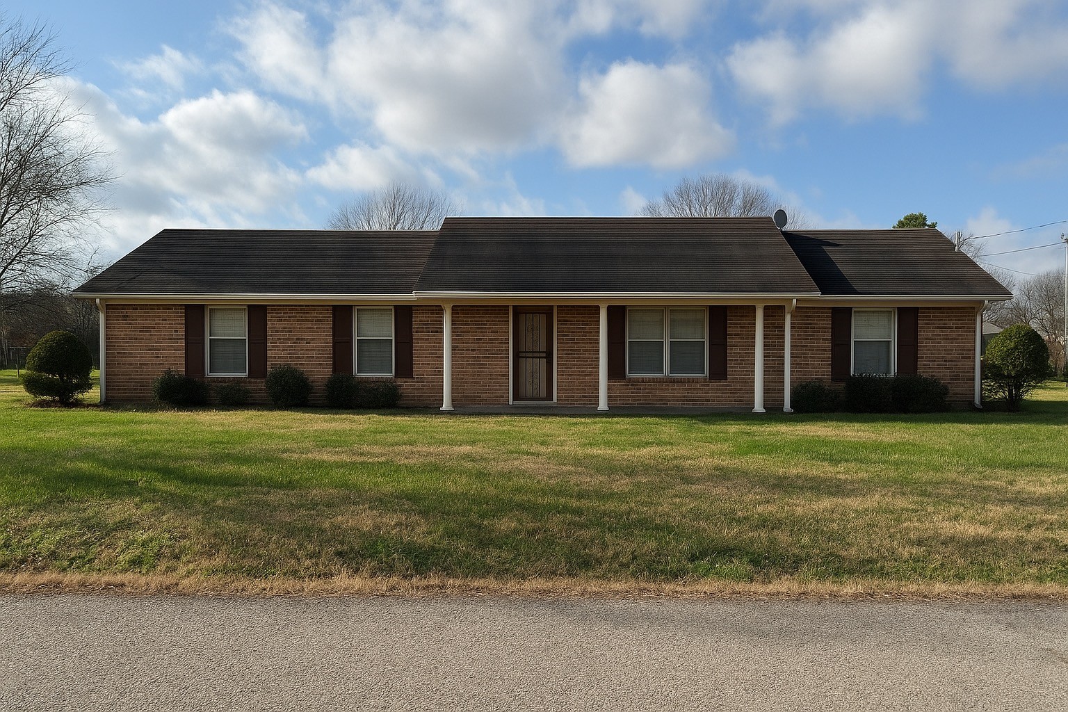 a front view of a house with a garden