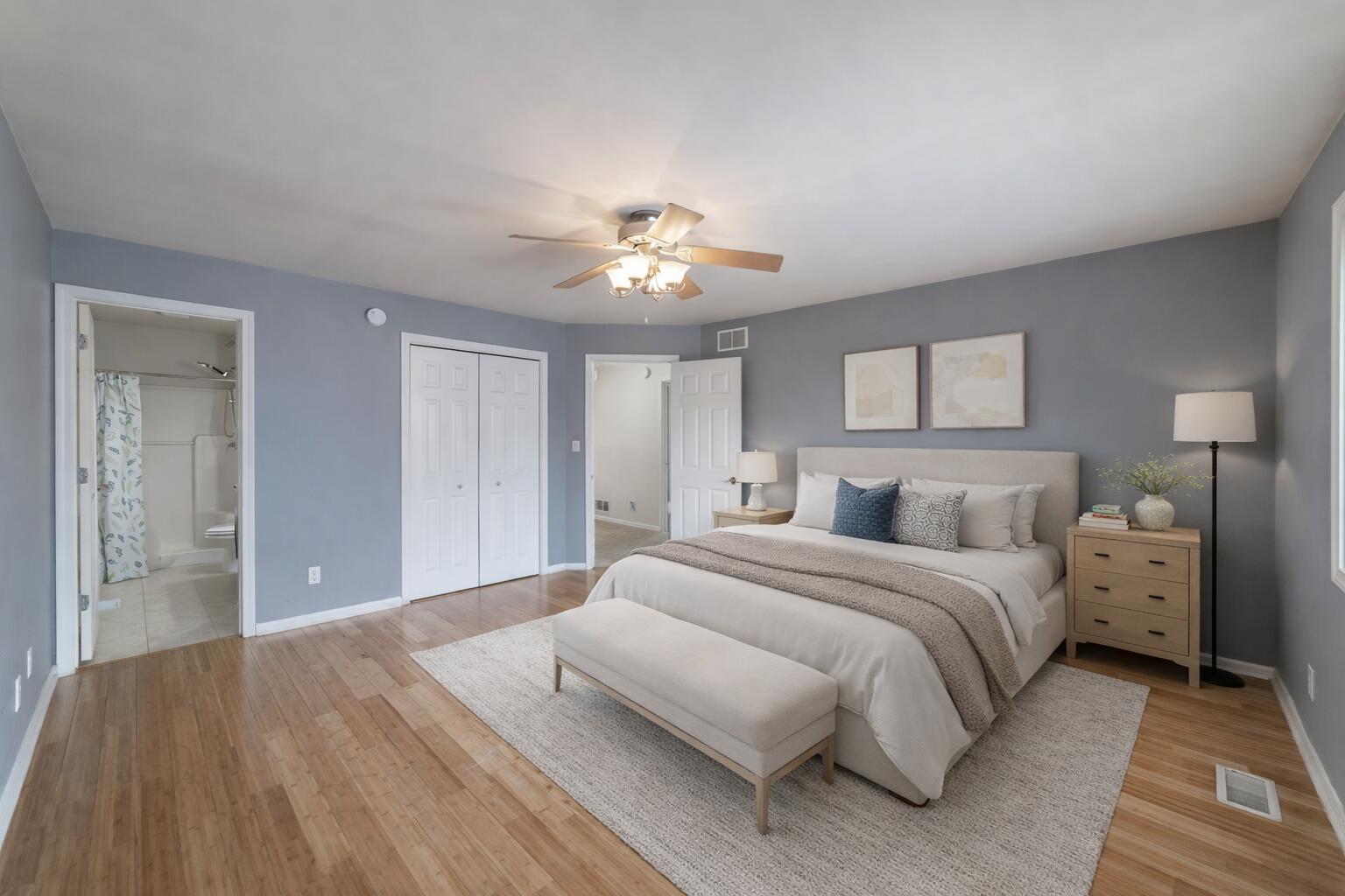 12719 Wheeler Street Cedar Lake, IN 46303 - Photo 20 of 48 a bedroom with a bed and a chandelier