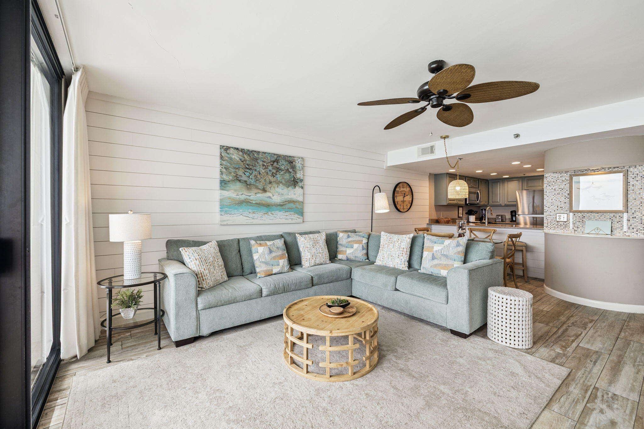 4100 East County Highway 30A, Unit 1004 Santa Rosa Beach, FL 32459 - Photo 19 of 48 a living room with furniture and kitchen view