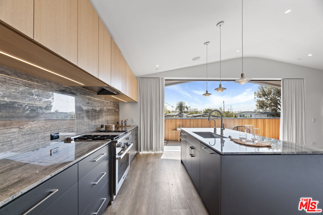 1601 Shell Avenue Venice, CA 90291 - Photo 59 of 61 a kitchen with stainless steel appliances granite countertop a sink a stove and a wooden floors