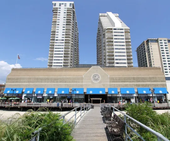 a view of a building with sitting area