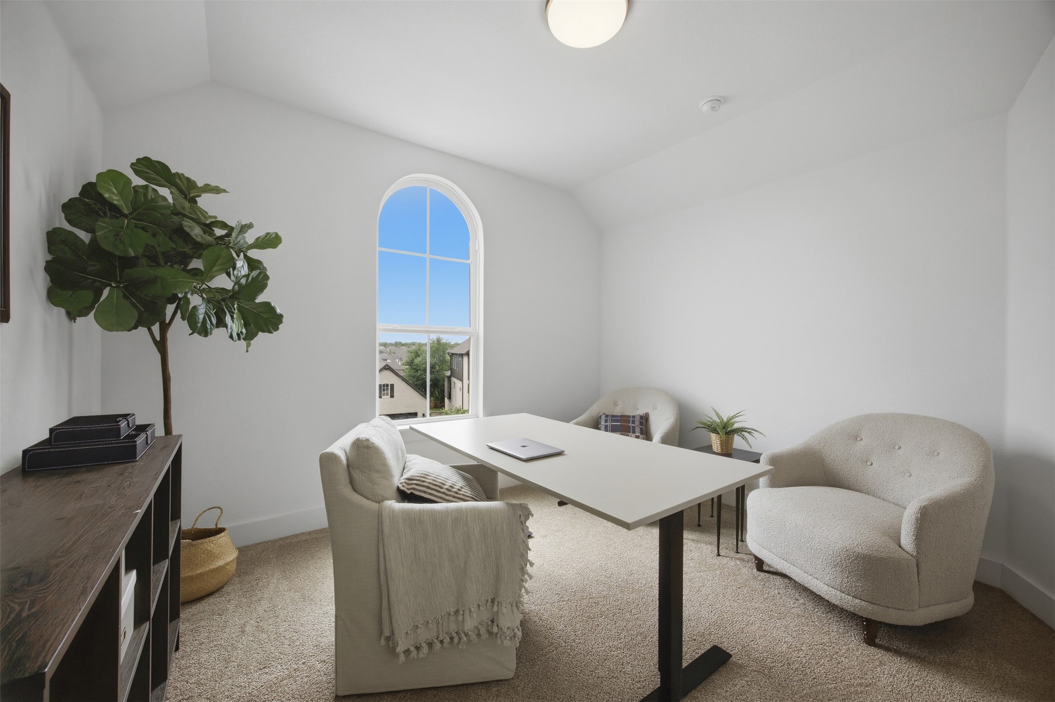 1217 Calendula Trail Georgetown, TX 78628 - Photo 28 of 39 Office area featuring vaulted ceiling and light colored carpet