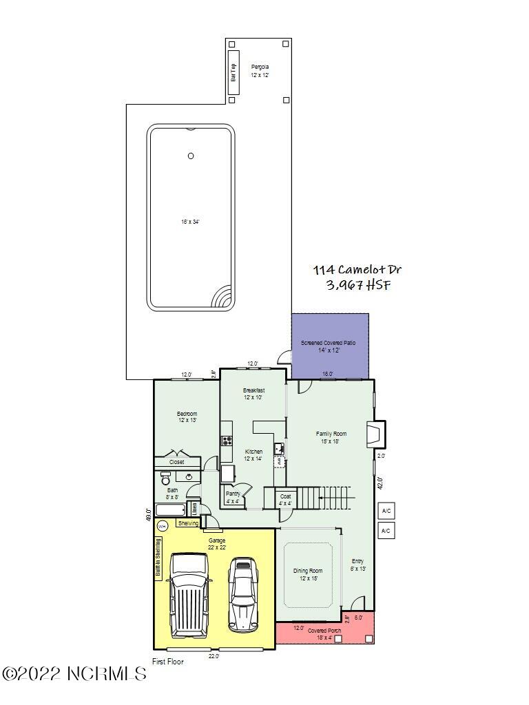 114 Camelot Drive Holly Ridge, NC 28445 - Photo 85 of 85 Floor Plan with Pool layout