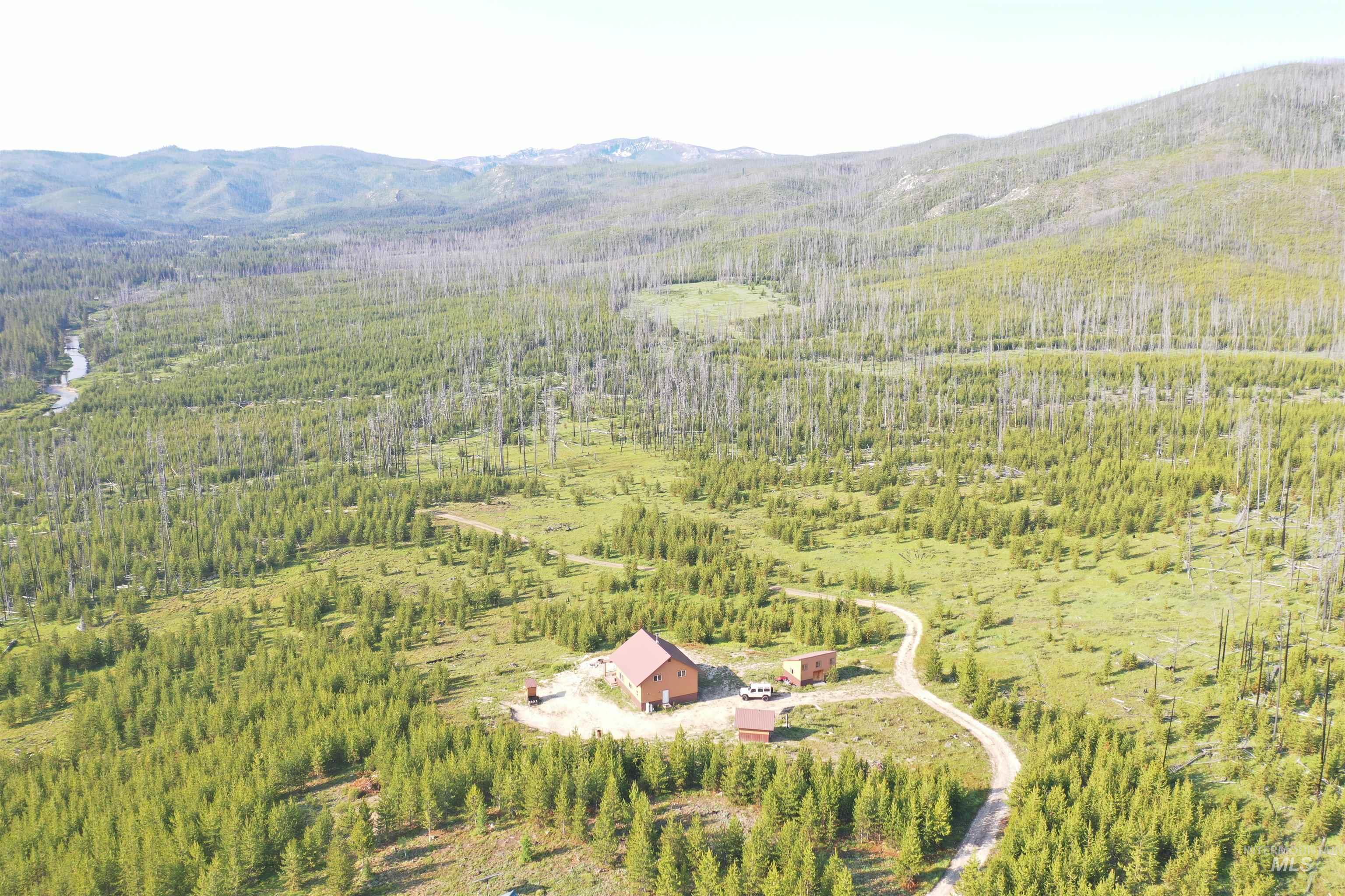 532 Warren Creek Road McCall, ID 83638 - Photo 43 of 45 Aerial view of property and surrounding area with a forest and a mountain backdrop