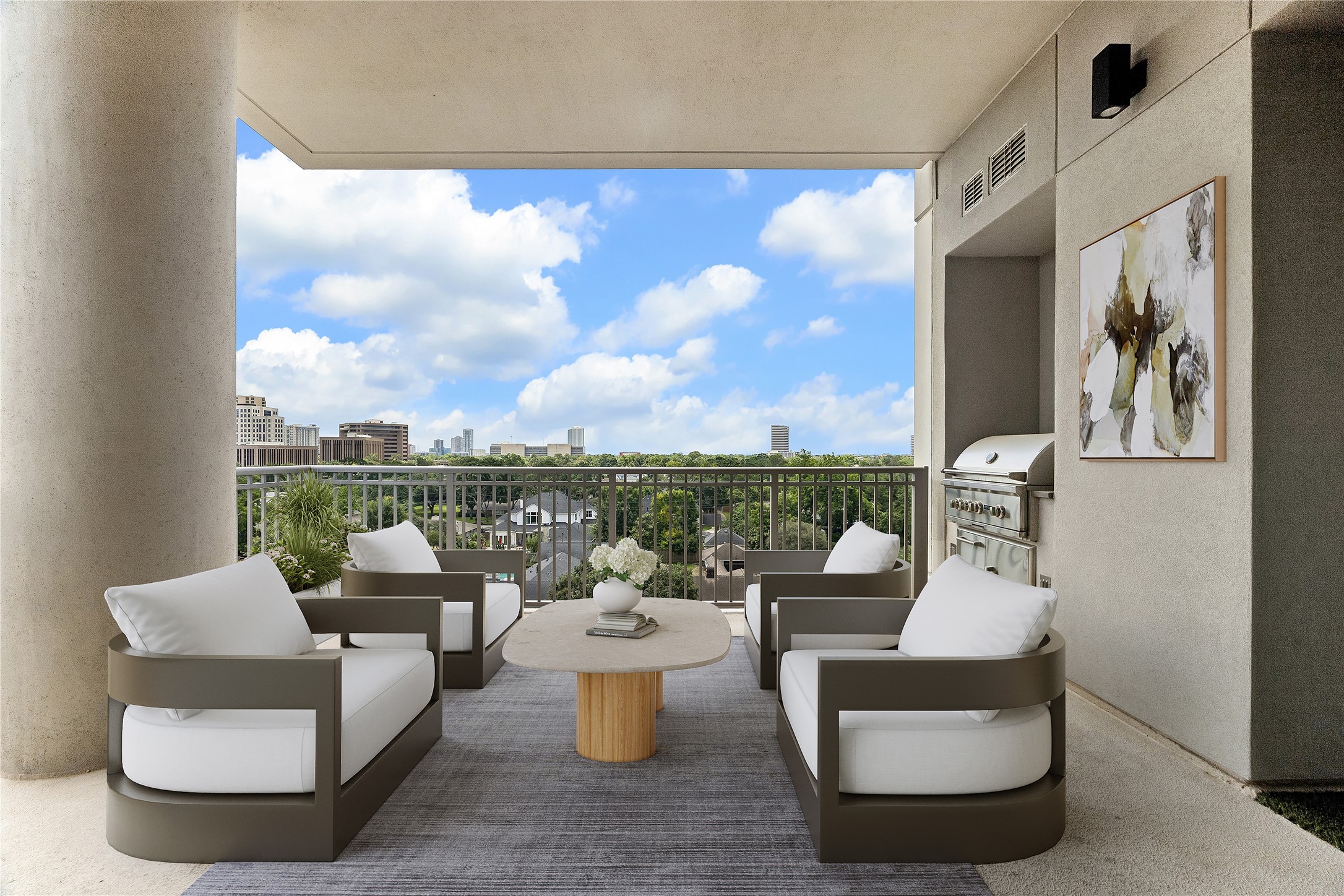 5656 San Felipe Street, Unit 701 Houston, TX 77056 - Photo 5 of 44 Corner unit with the large outdoor terrace, built-in gas grill, outdoor lighting and spectacular South/East views. Photo is virtually staged.