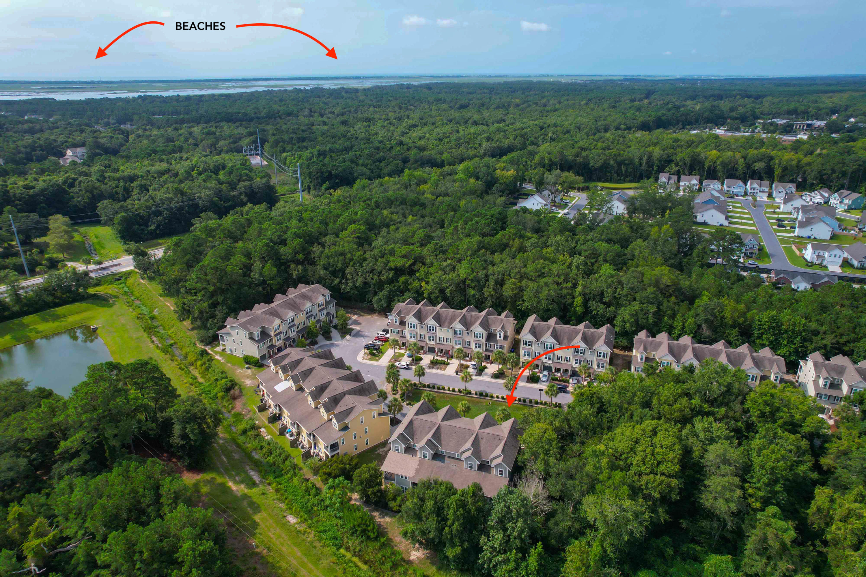1244 Dingle Road Mount Pleasant, SC 29466 - Photo 8 of 31 Aerial 10 toward IOP Beach w arrows
