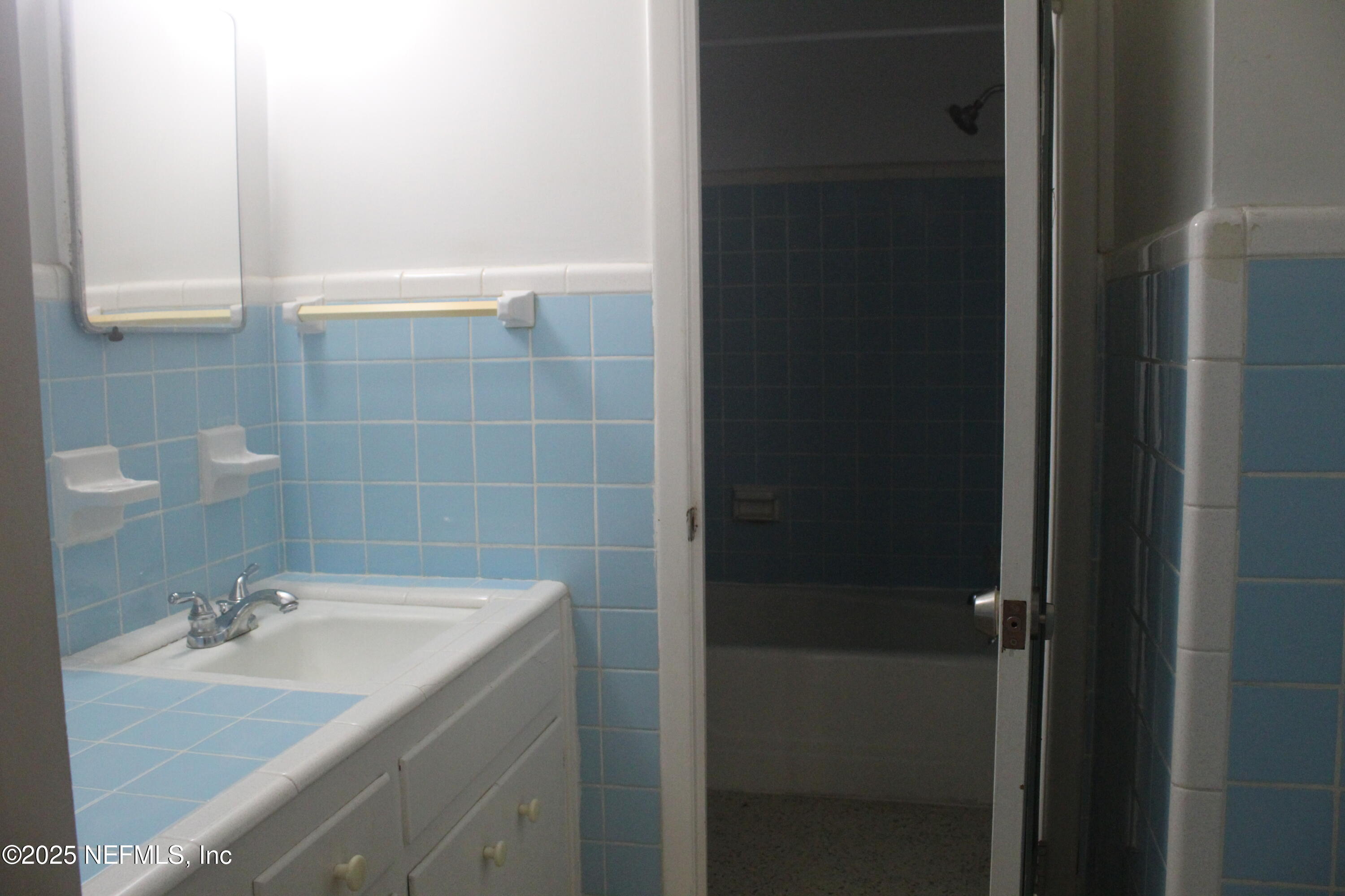 6643 Heidi Road Jacksonville, FL 32277 - Photo 31 of 45 a bathroom with a sink and mirror