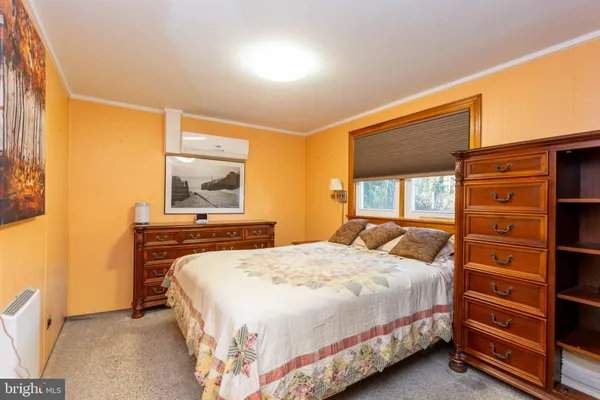 a bedroom with a bed and a dresser