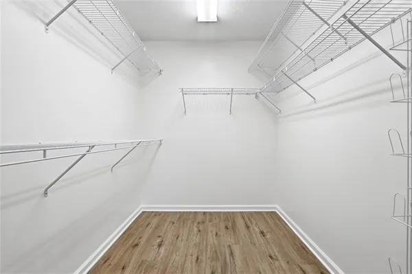 a view of a room with racks on the wall