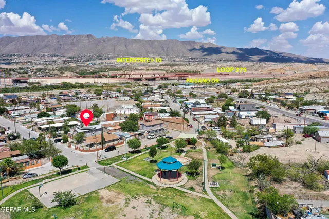 a view of a swimming pool with a yard and plants