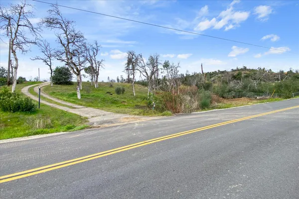 a view of a road with a yard