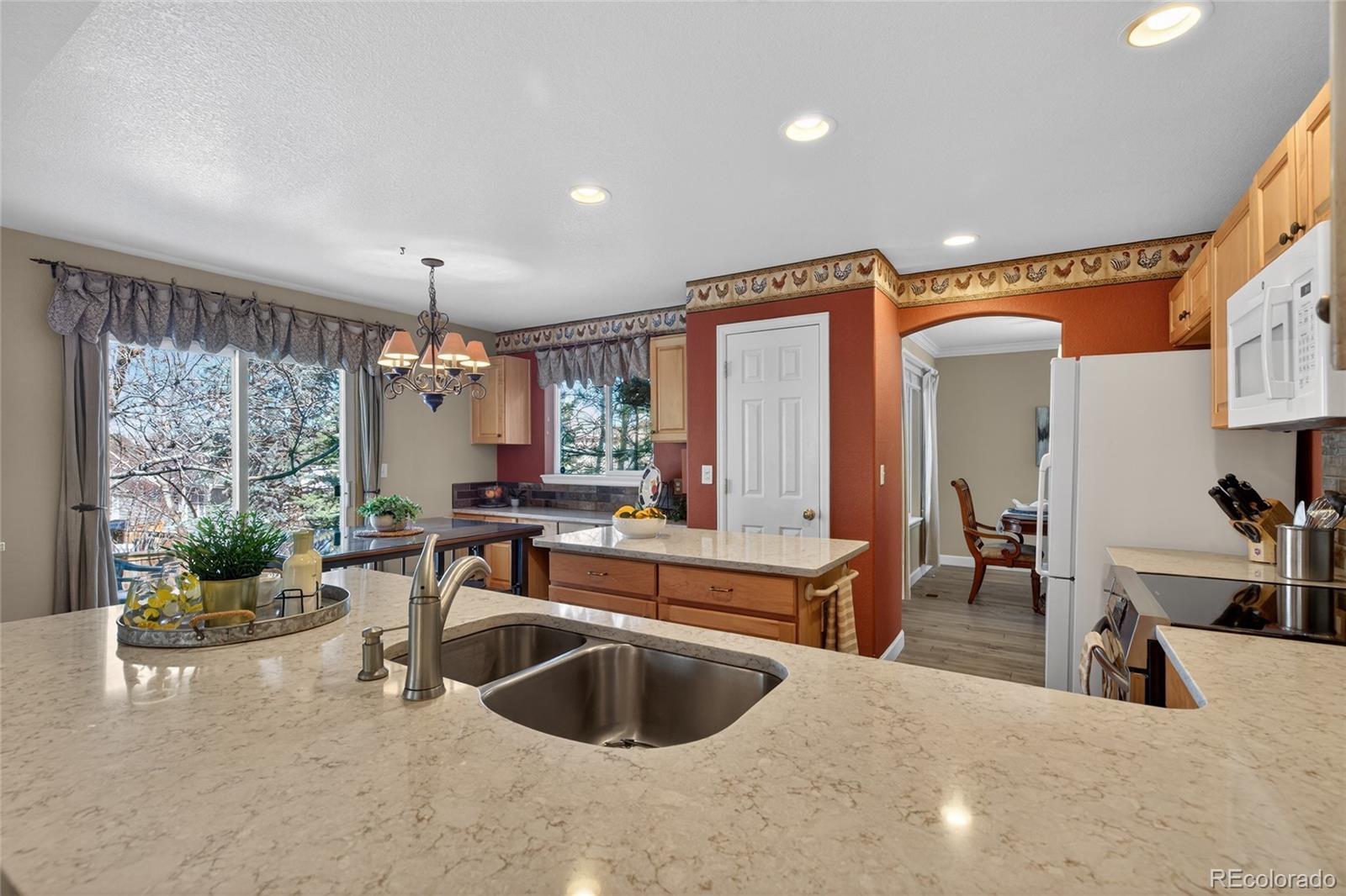 747 West Sparrow Hawk Drive Highlands Ranch, CO 80129 - Photo 16 of 50 a kitchen with a sink and living room view