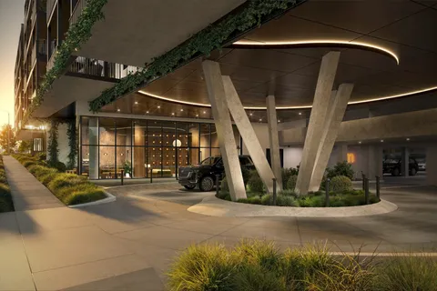 a view of a building with a porch