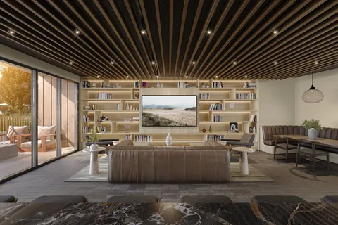 a view of a room with wooden furniture