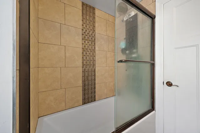 a bathroom with a bathtub