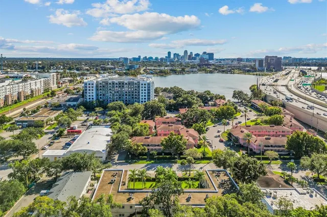 a view of a city and lake