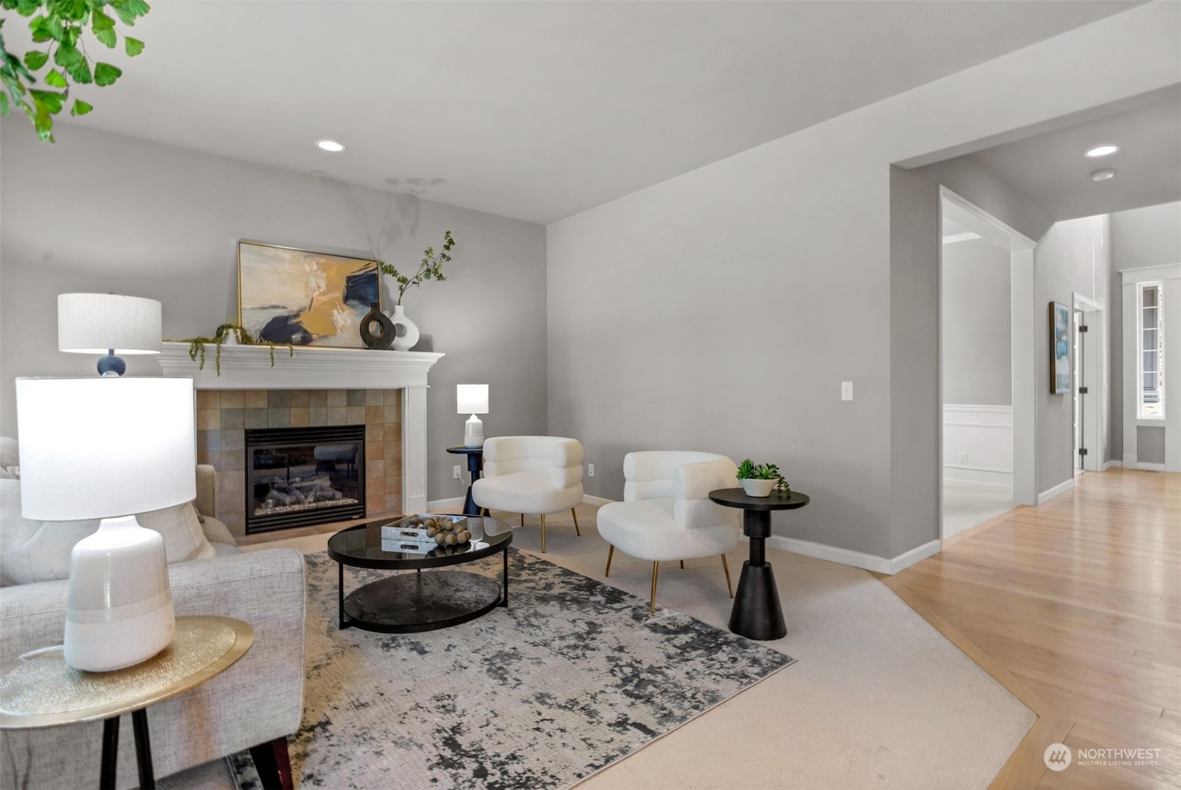 7 213th Street Southeast, Unit B Bothell, WA 98021 - Photo 6 of 34 a living room with furniture and a fireplace