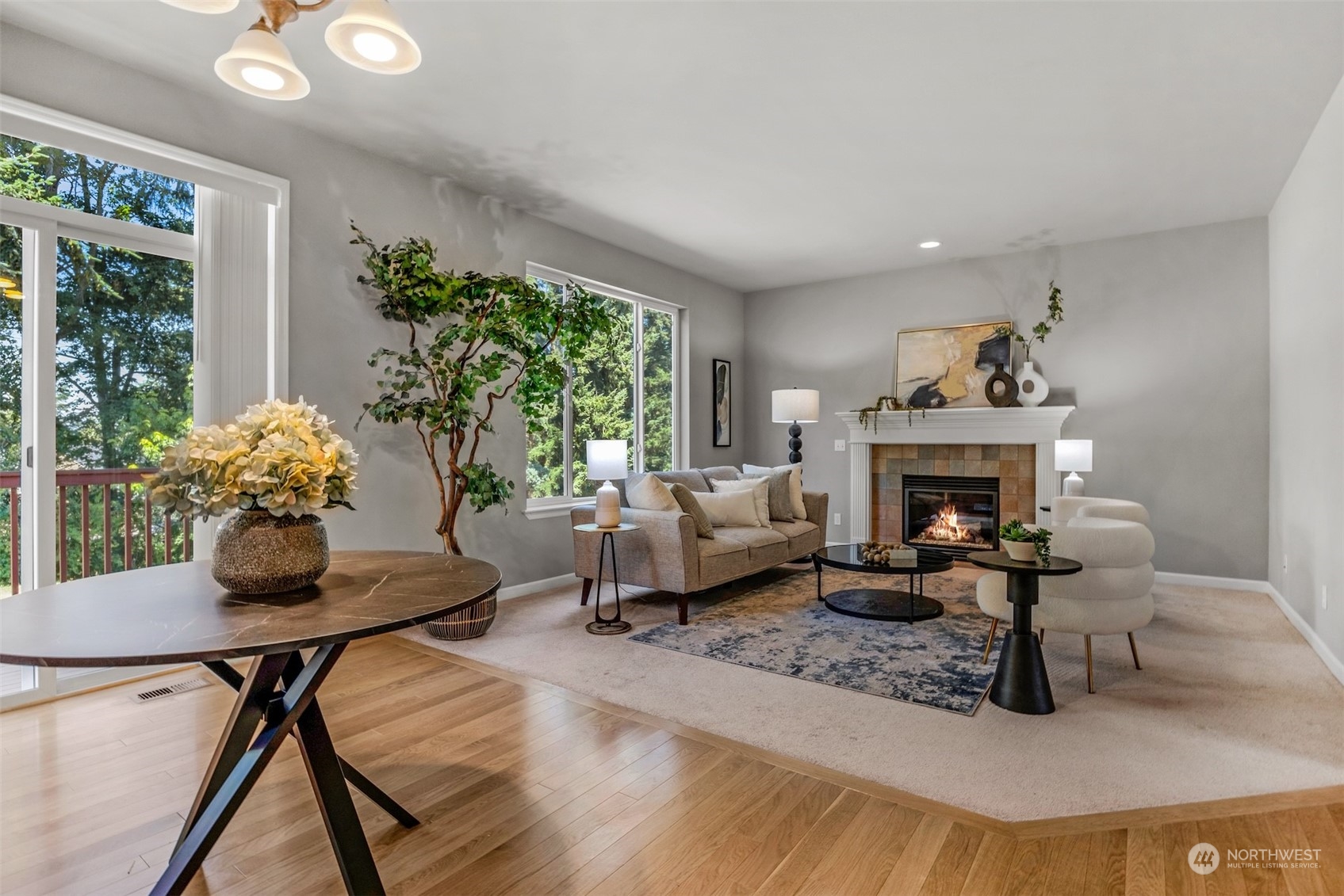 7 213th Street Southeast, Unit B Bothell, WA 98021 - Photo 8 of 34 a living room with furniture and a fireplace