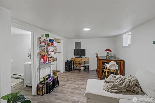 a bedroom with furniture and a bed