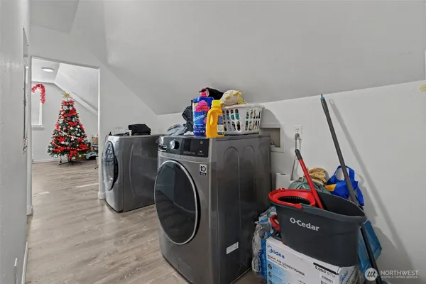 a utility room with dryer and washer