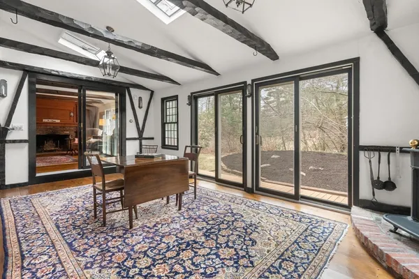 a living room with a large window