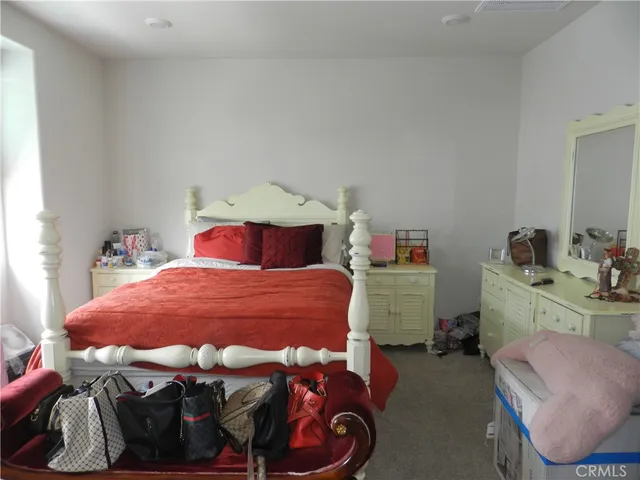 a bedroom with a bed and a closet