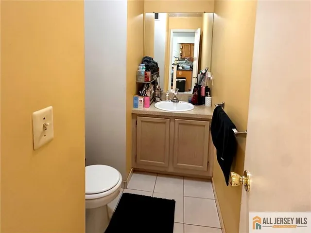 a bathroom with a sink a toilet and mirror