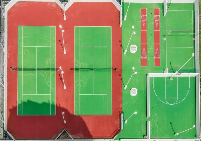 a view of a room with windows and pool