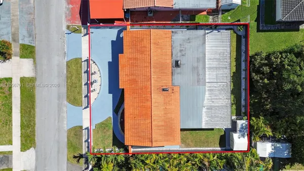 an aerial view of city and building