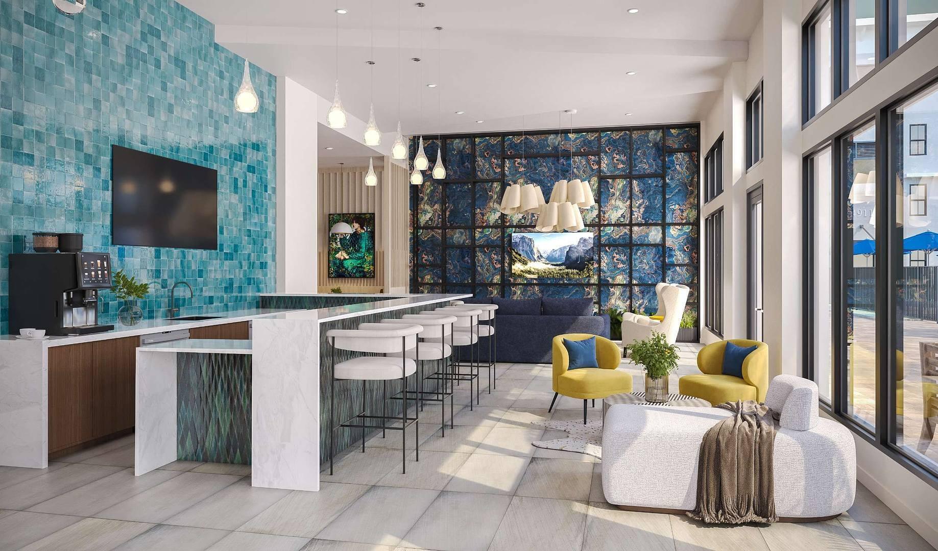 12245 Southwest 30th Street, Unit 101 Miramar, FL 33025 - Photo 15 of 16 a living room with furniture a flat screen tv and floor to ceiling window